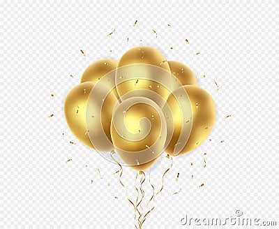 Banner with gold floating balloons isolated on transparent background. Cartoon Illustration