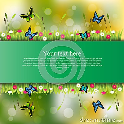 Banner with grass and flowers Vector Illustration