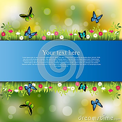 Banner with grass and flowers Vector Illustration