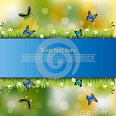 Banner with grass and flowers Vector Illustration