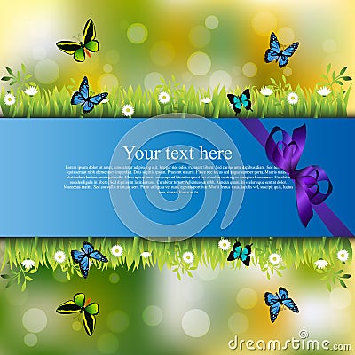 Banner with grass and flowers Vector Illustration