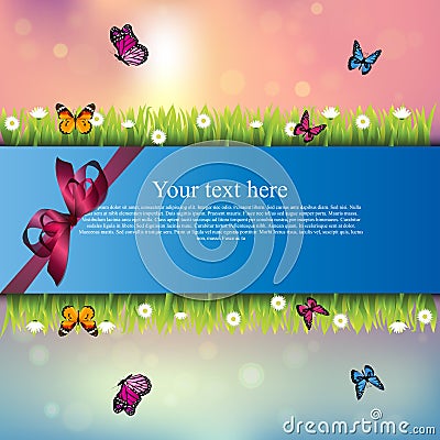 Banner with grass and flowers Vector Illustration