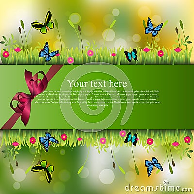 Banner with grass and flowers Vector Illustration