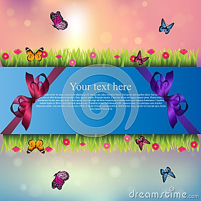 Banner with grass and flowers Vector Illustration