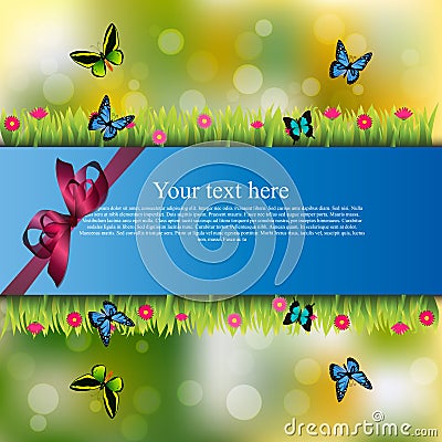 Banner with grass and flowers Vector Illustration