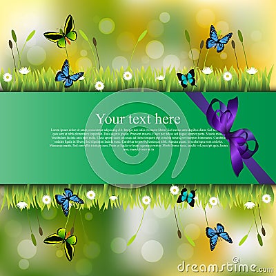 Banner with grass and flowers Vector Illustration