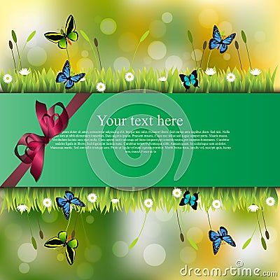 Banner with grass and flowers Vector Illustration