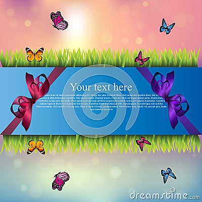 Banner with grass and flowers Vector Illustration