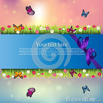 Banner with grass and flowers Vector Illustration