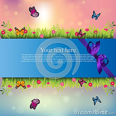 Banner with grass and flowers Vector Illustration