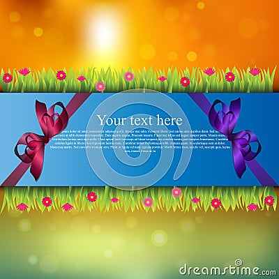 Banner with grass and flowers Vector Illustration