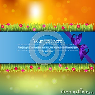 Banner with grass and flowers Vector Illustration