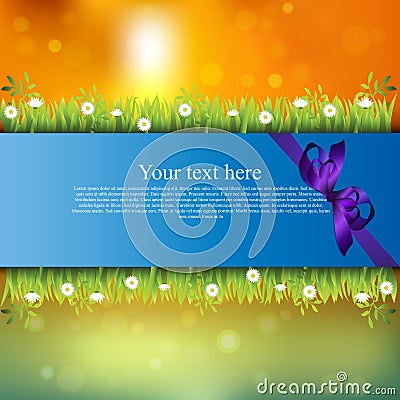 Banner with grass and flowers Vector Illustration