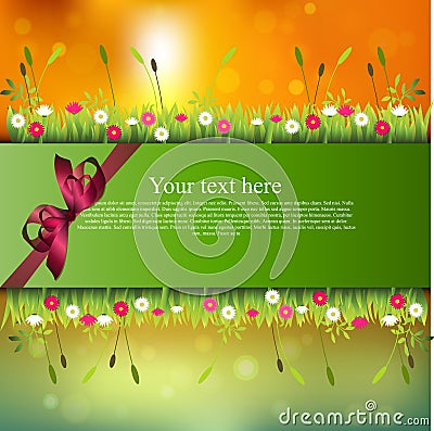 Banner with grass and flowers Vector Illustration