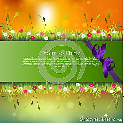 Banner with grass and flowers Vector Illustration