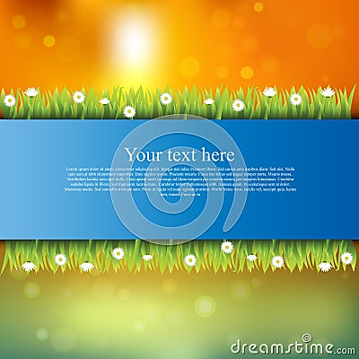 Banner with grass and flowers Vector Illustration