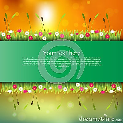 Banner with grass and flowers Vector Illustration