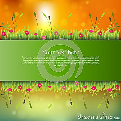 Banner with grass and flowers Vector Illustration