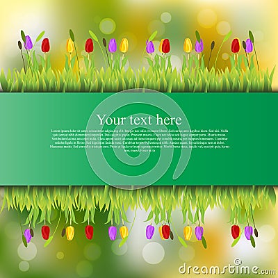 Banner with grass and flowers Vector Illustration