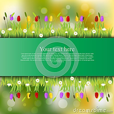 Banner with grass and flowers Vector Illustration