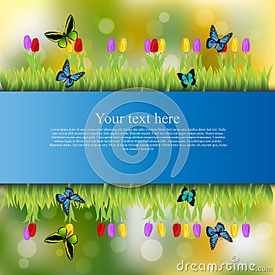 Banner with grass and flowers Vector Illustration