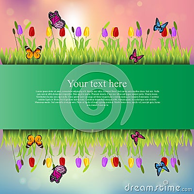 Banner with grass and flowers Vector Illustration