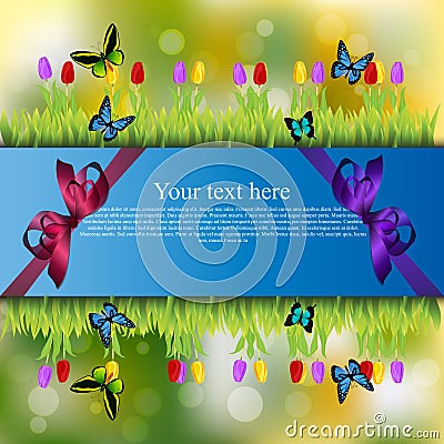 Banner with grass and flowers Vector Illustration