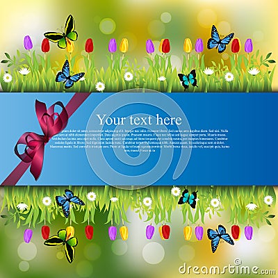 Banner with grass and flowers Vector Illustration