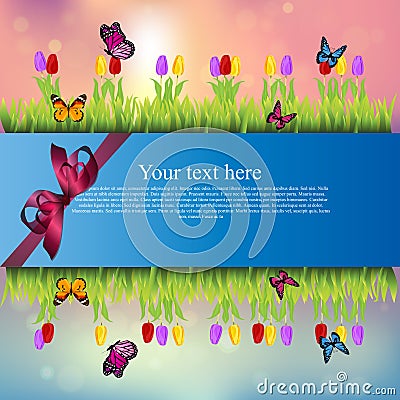 Banner with grass and flowers Vector Illustration