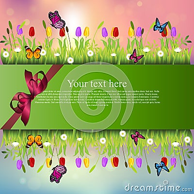 Banner with grass and flowers Vector Illustration