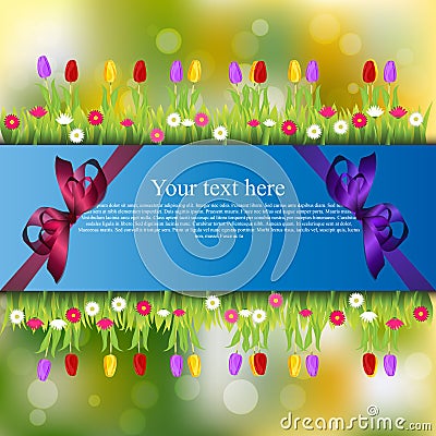 Banner with grass and flowers Vector Illustration