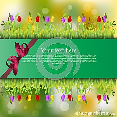 Banner with grass and flowers Vector Illustration