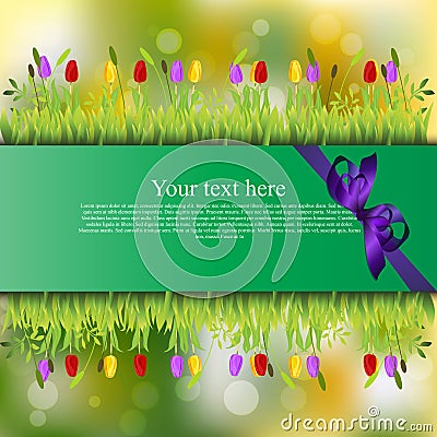 Banner with grass and flowers Vector Illustration