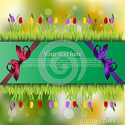 Banner with grass and flowers Vector Illustration