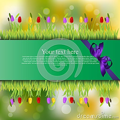 Banner with grass and flowers Vector Illustration