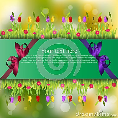 Banner with grass and flowers Vector Illustration