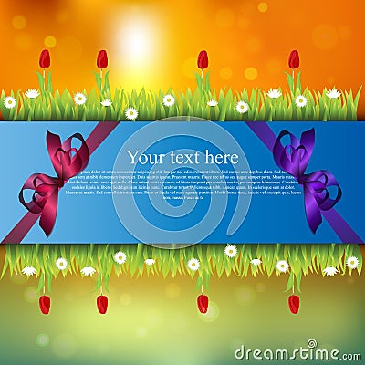 Banner with grass and flowers Vector Illustration