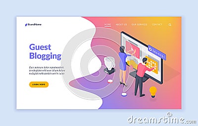 Banner of guest blogging website. Banner template. Isometric vector illustration Vector Illustration