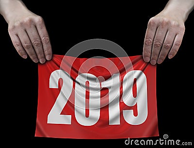 Banner with 2019 in hands Stock Photo