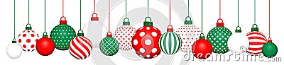 Banner Hanging Christmas Balls Pattern Red Green White Vector Illustration