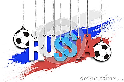 Banner the inscription Russia and ball hang on the ropes Vector Illustration