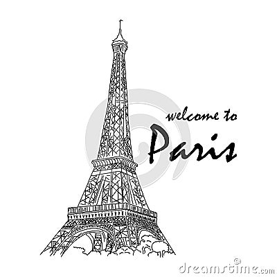 Banner inscription welcome to paris eiffel tower. Vector Illustration