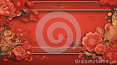 a banner with intricate Chinese calligraphy expressing auspicious New Year greetings, set against a background of festive colors. Stock Photo