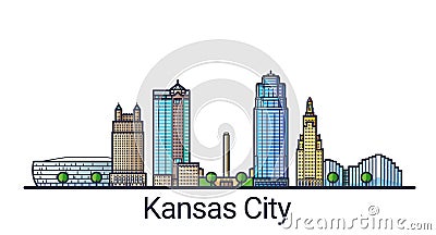 Flat line Kansas City banner Vector Illustration