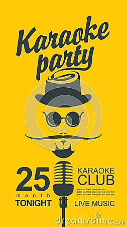 Banner for karaoke party with Man face and mike Vector Illustration