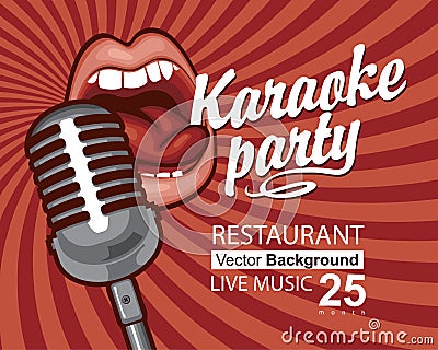 Banner for karaoke party with singing mouth Vector Illustration
