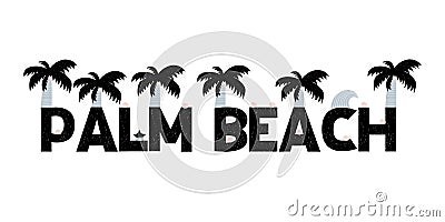 Banner with lettering palm beach in scandinavian style. Vector illustration Vector Illustration