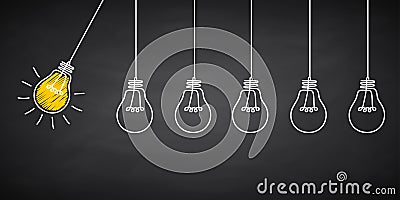 Banner lightbulb idea concept, creative concept bulb sign drawn in chalk on a blackboard, innovations background - for stock Vector Illustration