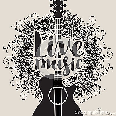 Banner live music with acoustic guitar Vector Illustration