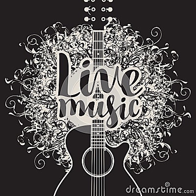 Banner live music with acoustic guitar Vector Illustration